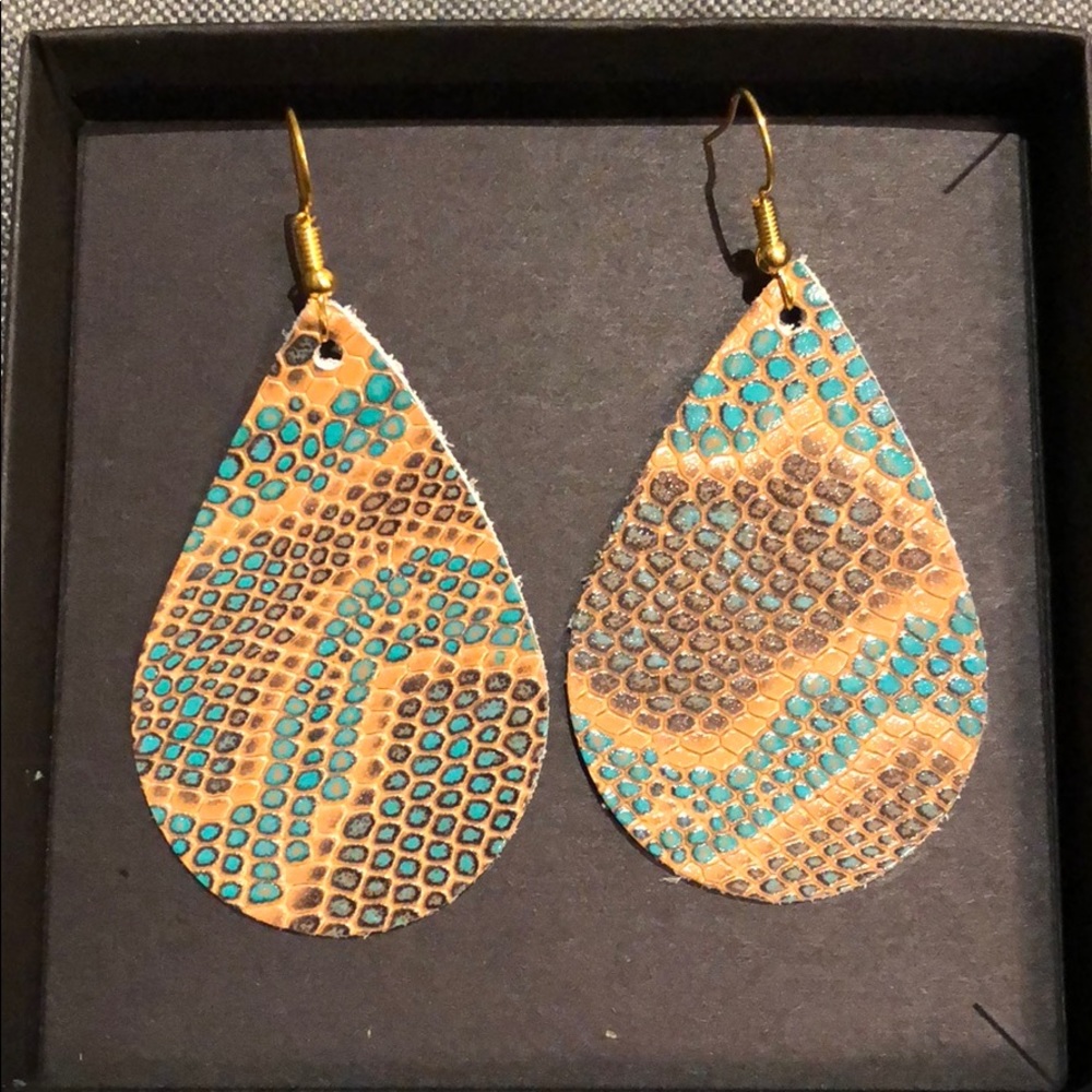 NWOT Turquoise and Brown Python Leather Earrings